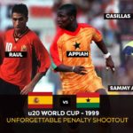 Video Thumbnail: SPAIN vs GHANA U20 QUARTERFINAL 1999 - UNFORGETTABLE  PENALTY SHOOTOUT -Raul, Stephen Appiah, Xavi