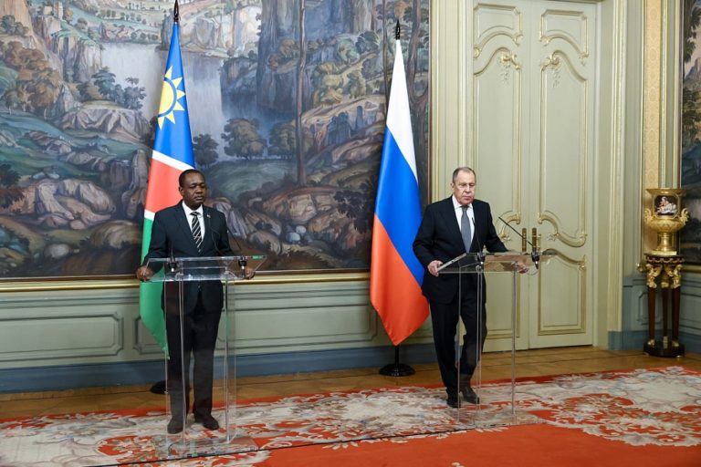 Namibia's Peya Mushelenga and Sergey Lavrov, March 2024