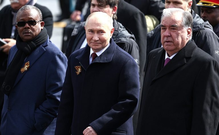 Guinea-Bissau Umaro Sissoco Embalo and Vladimir Putin at Red Square Parade. May 9, 2024